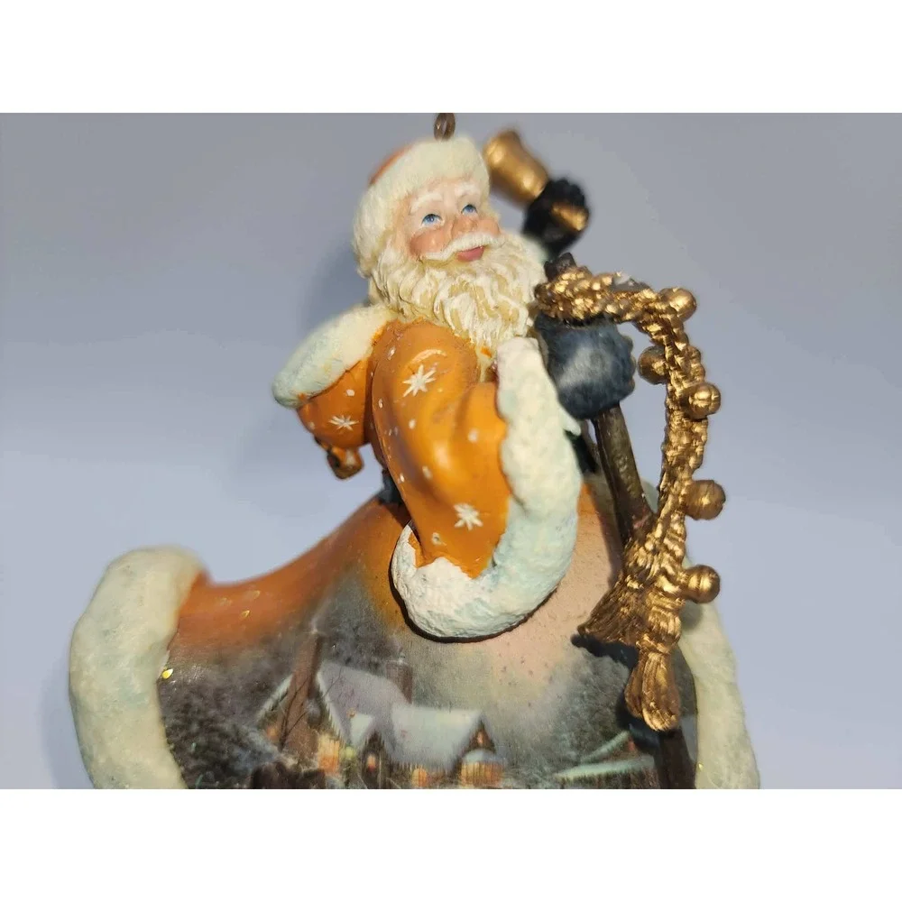 Vintage Santa Claus Figurine Orange Robe Winter Scene Bell Staff Christmas 4.5in - Picture 6 of 7